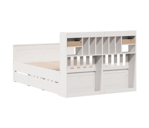 Cama con estantería sin colchón madera maciza blanca 140x190 cm