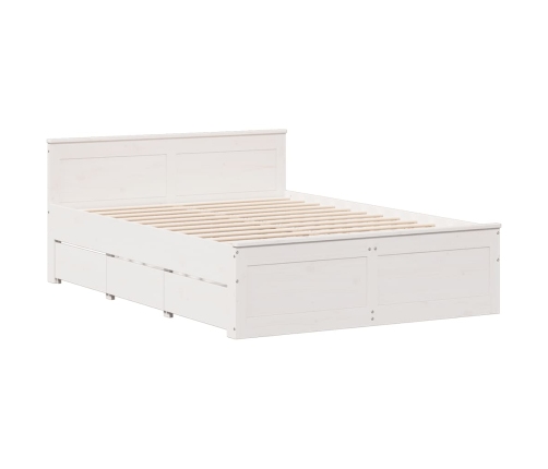 Cama con estantería sin colchón madera maciza blanca 140x190 cm