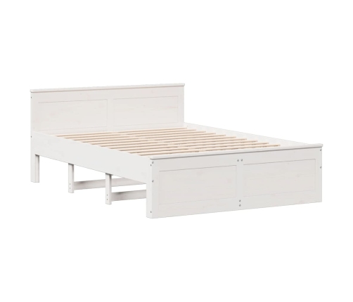 Cama con estantería sin colchón madera maciza blanca 140x190 cm