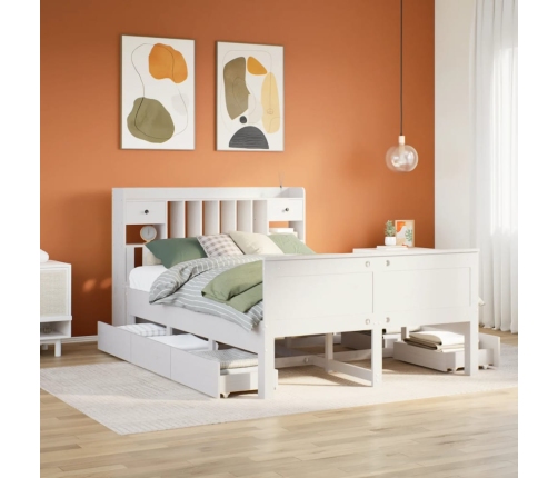 Cama con estantería sin colchón madera maciza blanca 140x190 cm