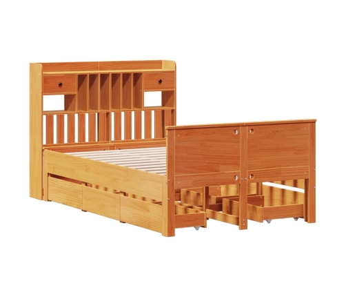 Cama con estantería sin colchón madera maciza marrón 135x190cm