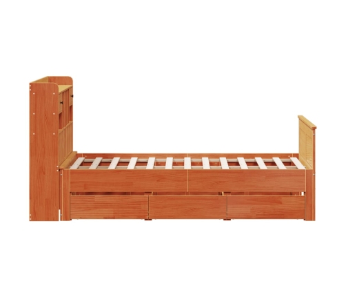 Cama con estantería sin colchón madera maciza marrón 135x190cm