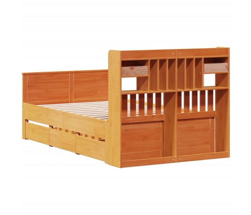 Cama con estantería sin colchón madera maciza marrón 135x190cm