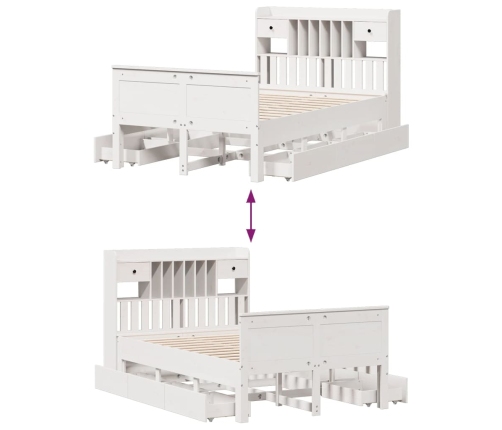 Cama con estantería sin colchón madera maciza blanca 120x190 cm