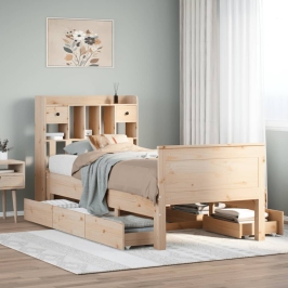 Cama con estantería sin colchón madera maciza de pino 90x190 cm