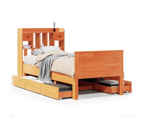 Cama con estantería sin colchón madera maciza marrón 90x190 cm