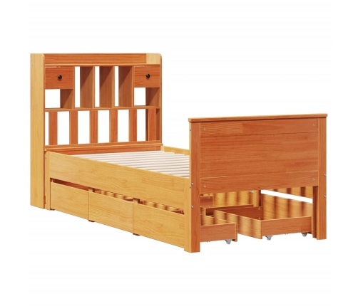 Cama con estantería sin colchón madera maciza marrón 90x190 cm