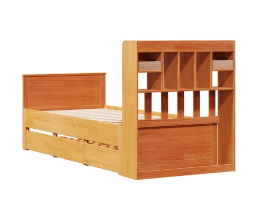 Cama con estantería sin colchón madera maciza marrón 90x190 cm