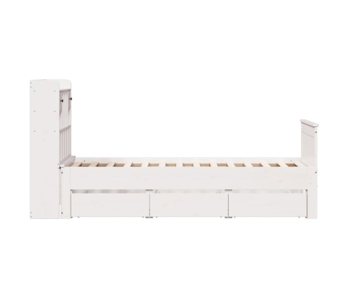 Cama con estantería sin colchón madera maciza blanca 75x190 cm