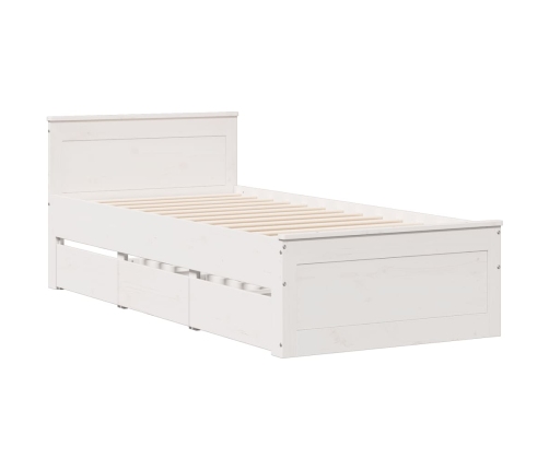 Cama con estantería sin colchón madera maciza blanca 75x190 cm