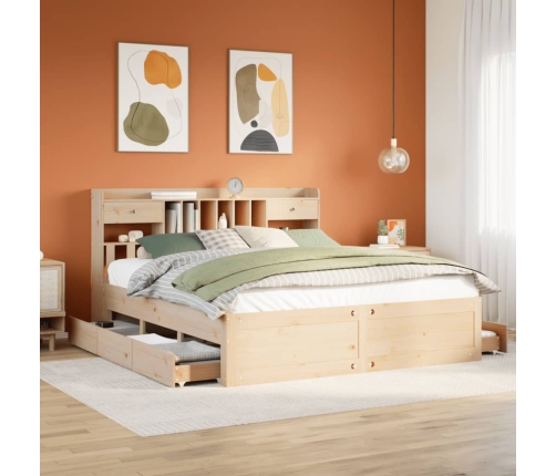 Cama con estantería sin colchón madera maciza de pino 200x200cm