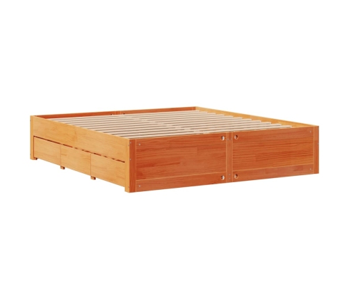 Cama con estantería sin colchón madera maciza marrón 200x200 cm