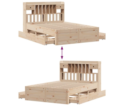 Cama con estantería sin colchón madera maciza de pino 150x200cm