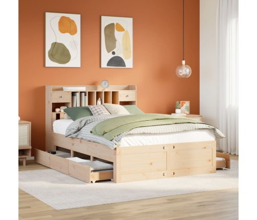Cama con estantería sin colchón madera maciza de pino 150x200cm