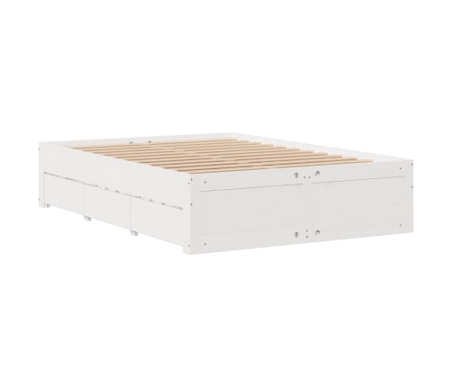 Cama con estantería sin colchón madera maciza blanca 150x200 cm