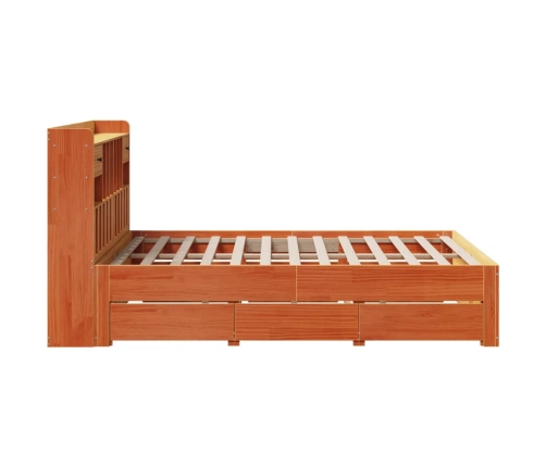 Cama con estantería sin colchón madera maciza marrón 140x200 cm