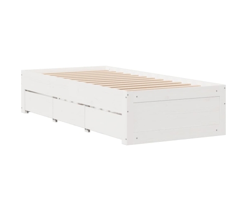 Cama con estantería sin colchón madera maciza blanca 100x200 cm