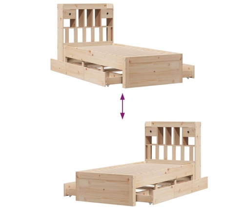 Cama con estantería sin colchón madera maciza de pino 90x200 cm