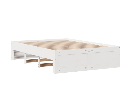 Cama con estantería sin colchón madera maciza blanca 140x190 cm