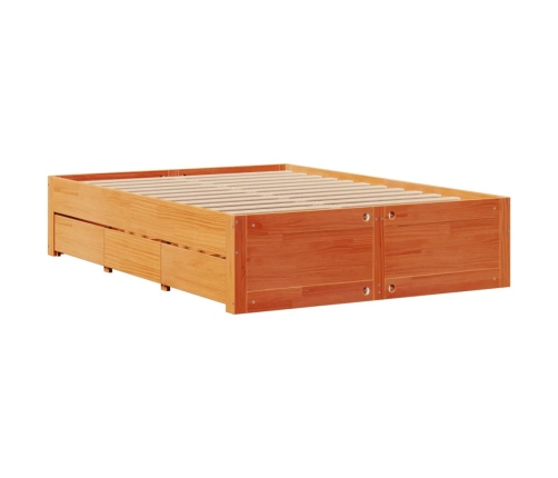 Cama con estantería sin colchón madera maciza marrón 140x190 cm