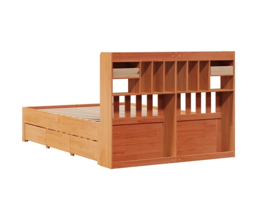 Cama con estantería sin colchón madera maciza marrón 140x190 cm