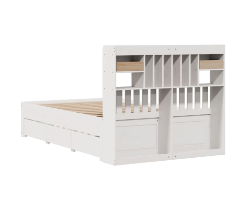 Cama con estantería sin colchón madera maciza blanca 135x190 cm