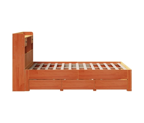 Cama con estantería sin colchón madera maciza marrón 135x190cm