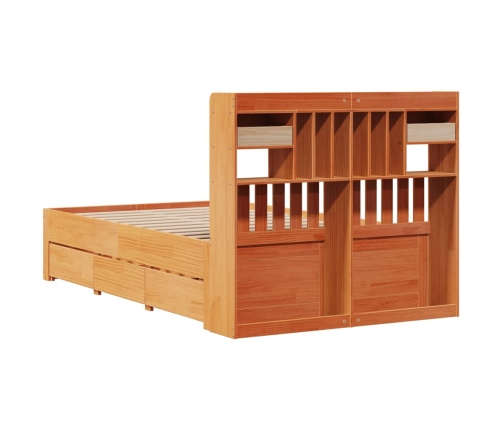 Cama con estantería sin colchón madera maciza marrón 135x190cm