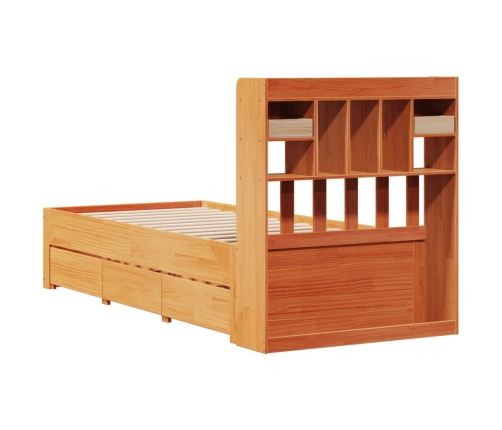 Cama con estantería sin colchón madera maciza marrón 90x190 cm