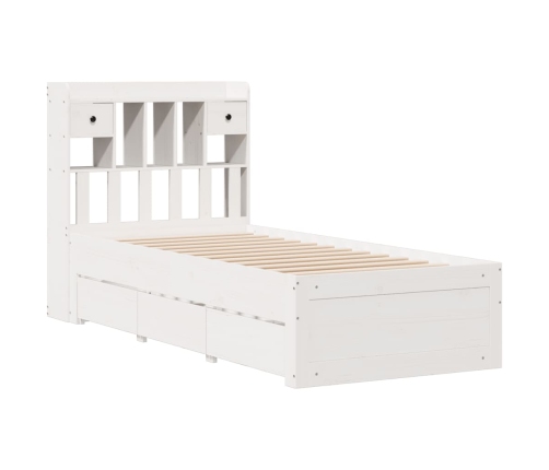 Cama con estantería sin colchón madera maciza blanca 75x190 cm