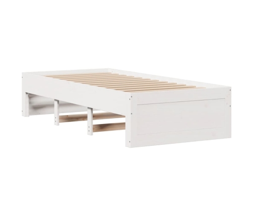 Cama con estantería sin colchón madera maciza blanca 75x190 cm