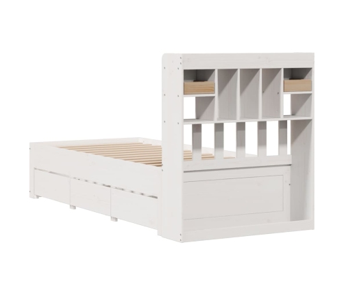 Cama con estantería sin colchón madera maciza blanca 75x190 cm