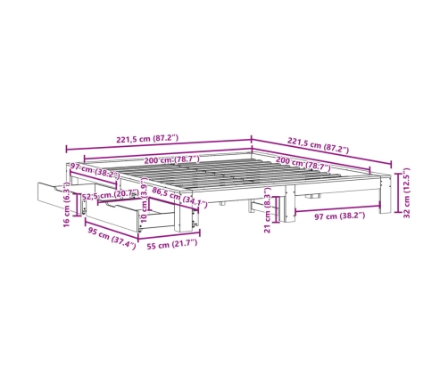 Estructura de cama sin colchón madera maciza blanca 200x200 cm