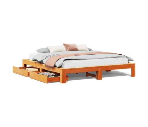 Cama sin colchón madera maciza de pino marrón cera 200x200 cm