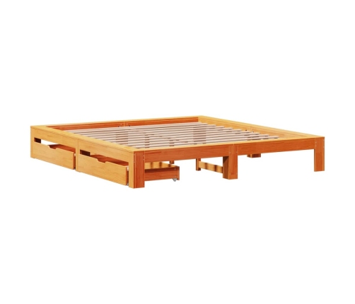 Cama sin colchón madera maciza de pino marrón cera 200x200 cm