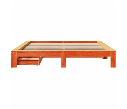 Cama sin colchón madera maciza de pino marrón cera 200x200 cm