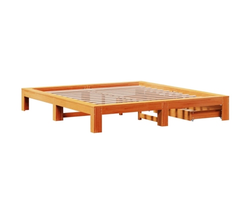 Cama sin colchón madera maciza de pino marrón cera 200x200 cm