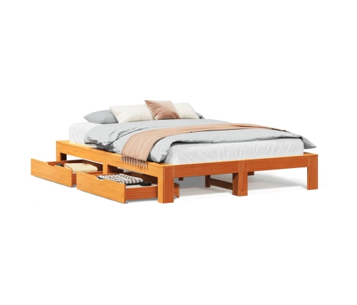 Cama sin colchón madera maciza de pino marrón cera 160x200 cm