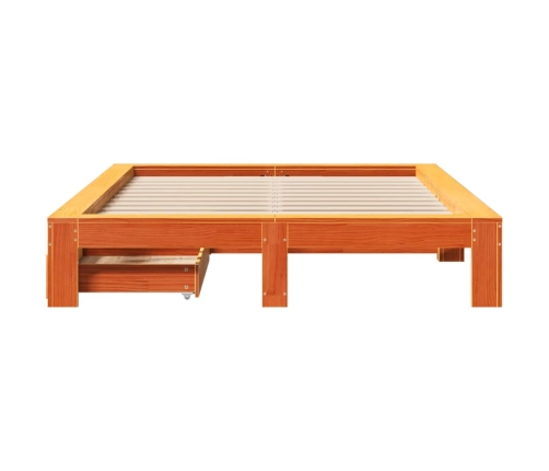 Cama sin colchón madera maciza de pino marrón cera 160x200 cm