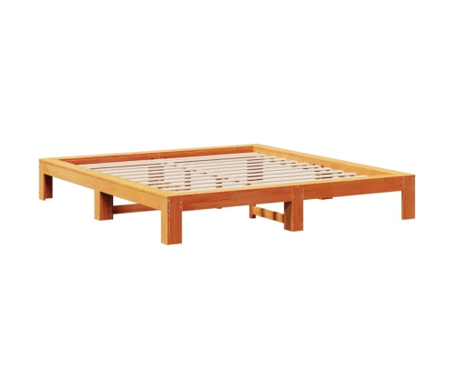 Cama sin colchón madera maciza de pino marrón cera 160x200 cm