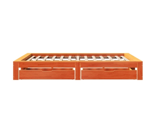 Cama sin colchón madera maciza de pino marrón cera 160x200 cm