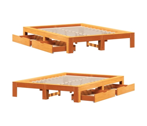 Cama sin colchón madera maciza de pino marrón cera 160x200 cm