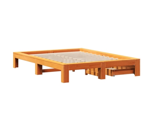 Cama sin colchón madera maciza pino marrón cera 150x200 cm