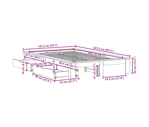 Estructura de cama sin colchón madera de pino blanca 120x200 cm