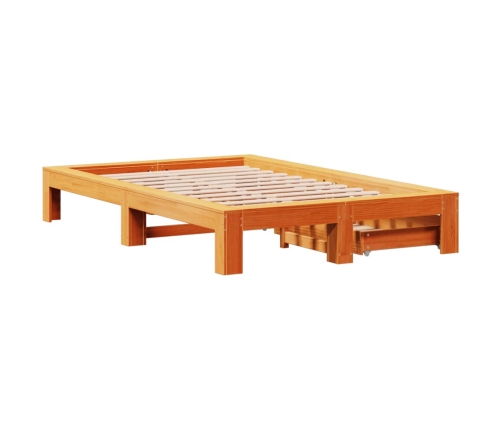 Cama sin colchón madera maciza de pino marrón cera 120x200 cm