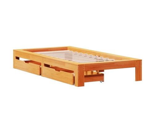 Cama sin colchón madera maciza de pino marrón cera 100x200 cm