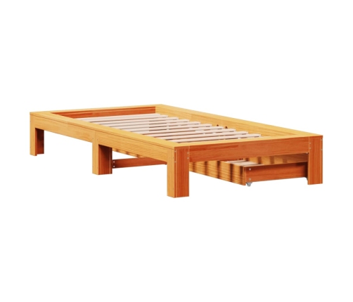 Cama sin colchón madera maciza de pino marrón cera 100x200 cm