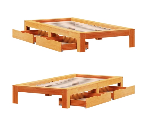 Cama sin colchón madera maciza de pino marrón cera 100x200 cm