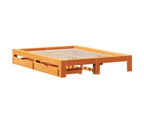 Cama sin colchón madera maciza de pino marrón cera 140x190 cm