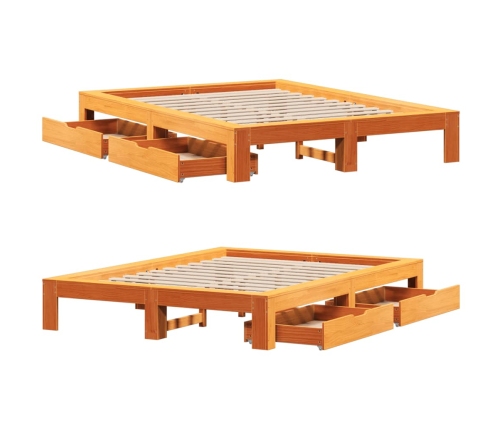 Cama sin colchón madera maciza de pino marrón cera 140x190 cm